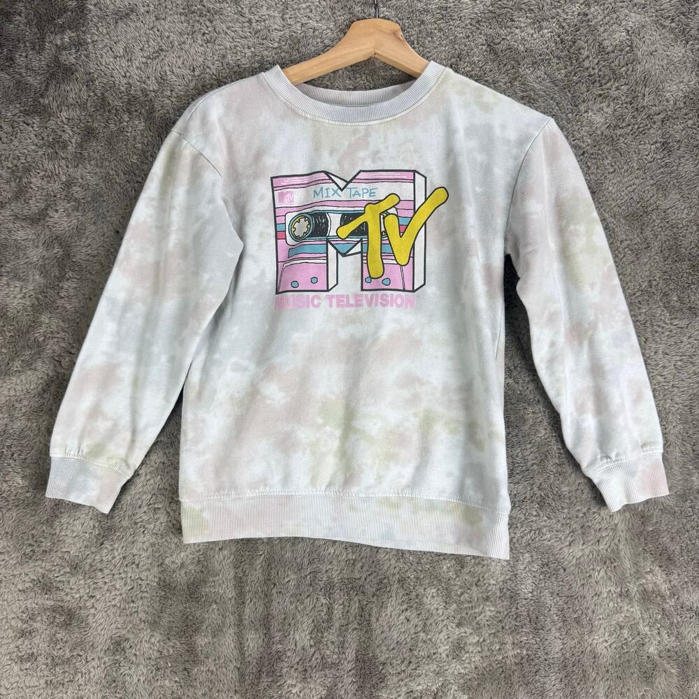 MTV Girls Tie Dye Mix Tape Graphic Crewneck Sweatshirt Logo Pullover L 10 12